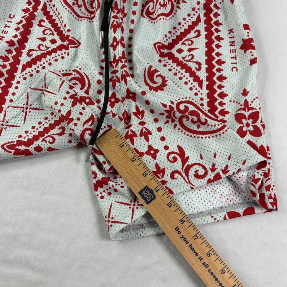 Kinetic Kings Shorts Mens Medium Gray Red Paisley Graphic Athletic Gym - Picture 8 of 10